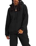 COZYPOIN Womens 2 Piece Outfits Fleece Sweatsuit Sweatshirt & Jogger Sweatpants Set Y2K Tracksuit Set, Black, Medium