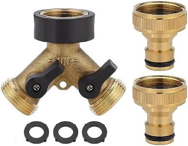 3/4'' Brass Manifold Tap Adaptor, 2 Way Brass Tap Garden Hose Splitter with Two Quick Connector, Irrigation Hose Outside Tap Adaptor, Connectors-Two Way Brass Tap with Individual On/Off Valves