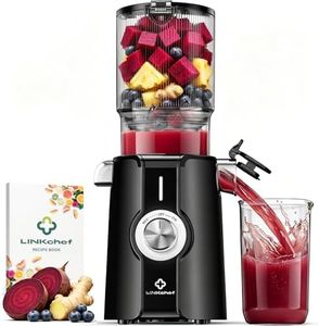 LINKChef Cold Press Juicer Machine, 4.53" Wide Chute for Whole Fruit & Vegetable, 200W Electric Slow Masticating Juicer with 2 Cups, High Juice Yield, Easy to Clean, BPA-Free, Black