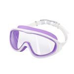 SWAUSWAUK Kids Swimming Goggles - Childrens Swimming Goggles Girls Boys 4-12 Years Larger Lens & Anti Fog (Purple & White1)