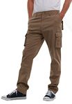 MIG MUD ICE GRAVEL Mens Stretch Cargo Chino Trousers - Cotton Elasticated Cargo Pants, Regular Slim Fit Mens Work Casual Chinos (Khaki, 32W / 29L)