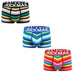 JOCKMAIL 3PCS/PACK Men Boxers Underwear Cotton Mens Rainbow Stripe Underwear Comfortable Boxershorts (Medium, Blue+Black+Red)