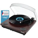 Vinyl Record Player with Bluetooth In & Out | Premium Cartridge | USB Recording | AUX Input and RCA Output | In-built Stereo Speakers | Slipmat Included | MAJORITY Moto (Walnut)