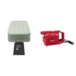 Coleman 2000018351 SupportRest Double High Airbed, Twin, Green + Coleman QuickPump 12V Air Pump