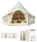 GarveeLife Canvas Bell Tent, 4 Seasons Yurt Tent with 2 Stove Jack, 4 Mesh Zippers Windows, Breathable Waterproof Tent Suitable for 4-12 People, Family Camping Outdoor Party (19.6ft/6m)