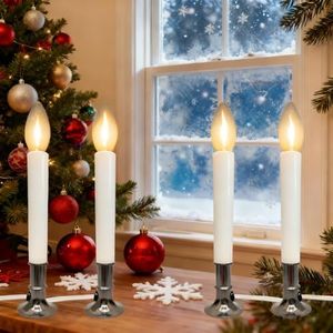 Electric Christmas Window Candles, Plug in Christmas Candle Lamp with 4 C26 LED Light Bulbs, Turns Candle on in Dark and Off in Light for Home Christmas Holiday Party Decorations (4Pack)