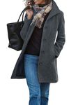 CHARTOU Women's Casual Thicken Wool Blend Stand Collar Single Breasted Pea Coat, Grey, Small