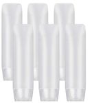 JamHooDirect 6Pcs 50ml Clear Plastic Empty Travel Bottles with Flip Cap, Transparent Refillable Cosmetic Containers Squeezable Tubes Includes 12 Stickers for Shampoo, Conditioner, Lotion, Toiletries