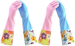 Household Gloves Latex-Free, 15" Long Cuff, Soft Lining, Adjustable Strap, Multi-Layer Protection, Flexible, Comfortable, Chemical-Resistant, Reusable for Cleaning, Dishwashing, 4 Pair Medium
