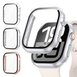 Kamita [3Pack] Screen Protector Case Compatible with Apple Watch Series 10 42mm, Hard PC Bumper Cases with 9H Tempered Glass Film, Shockproof Protective Cover for iWatch10 (Clear+Silver+Rosegold)