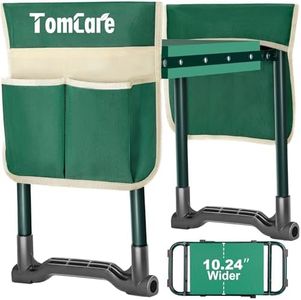 TomCare Garden Kneeler and Seat 10.24” Wide Kneeling Pad Garden Bench with 2 Tool Pouches Heavy Duty Stable Gardening Stool Tools Foldable Gardening Gifts for Women Men Seniors Gardeners, Green