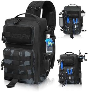 ReelFin Fishing Tackle Backpack with Rod Holder, Lightweight Water-Resistant Bag for Lure Tackle Box, Premium Canvas with D-Rings and Multi-Functional Attachments for Tools (Backpack Only)