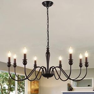 ASHUAQI Chandelier Living Room Industrial Black, 8 Lights Classic Modern Candle Hanging Lighting, Metal Chandelier Dining Room With E14 Socket, Vintage Chandeliers for Bedroom, Kitchen, Corridor