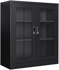 SISESOL Metal Storage Cabinet with Doors and Shelves,Glass Cabinet Display Cabinet with Glass Doors,Office Cabinet with Storage Shelves and Double Doors, for Garage and Utility Room, Home Office
