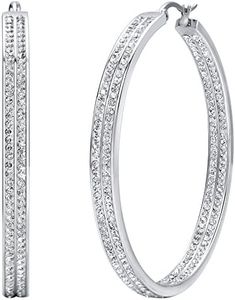 Jstyle Women's Stainless Steel Pierced Large Hoop Earrings with Rhinestone, Stainless Steel, Rhinestone