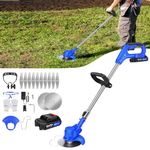 Cordless String Trimmer, 21V Battery Strimmer Lawn Edger, Metal Blade Grass Trimmer Electric Telescopic Brush Cutter Lightweight Weed Hedge Trimmer Edge Trimmer for Garden Clearing Weeds Flower Trees