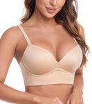 Lemorosy Women Push Up Bras Plunge Padded Wirefree Pullover Bras Bralette Plus Size Comfort Bra(Beige 34D)