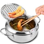 Stainless Steel Frying Pan, Japanese Style Deep Fryer, Controllable Temperature Pot Lid, Easy to and Store, Suitable for Fried Food(Large 24cm)