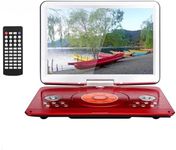 YOOHOO 16.9” Portable DVD Players with 14.1” Swivel Large LCD Screen Travel DVD Players for Kids Rechargeable Car Adapter Support USB SD Card, AV IN/OUT Remote Control, Red