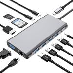 SZPACMATE USB C HUB 12 in 1 USB C Docking Station with 4K HDMI, VGA, 3*USB 2.0, USB3.0, USB C Data, PD3.0, RJ45 Ethernet Port, SD/TF, 3.5 mm AUX, Compatible with MacBook Pro/Air, More Type C Devices