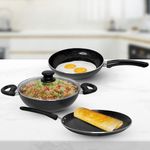 SAVYA HOME 3 Piece Non Stick Set | Non Stick Tawa 2.8mm | Non Stick Kadai | Frying Pan Non Stick | with Lid | Stove & Induction Cookware| 3 Layer Coating Non Stick Set Combo | 2 Year Warranty - Black