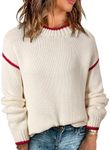 SHEWIN Fall Sweaters for Women Trendy Casual Long Sleeve Drop Shoulder Womens Tops Oversized Sweater Cozy Winter Warm Crewneck Fall Clothes,US 12-14(L),White