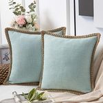 Phantoscope Pack of 2 Farmhouse Decorative Solid Throw Decorative Pillow Cover Burlap Linen Trimmed Tailored Edges, Light Turquoise 26 x 26 inches, 65 x 65 cm