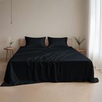 LINENWALAS 100% Eucalyptus Silk Bed Sheet Set, Luxury Tencel Lyocell Cooling Sheets Softer than Egyption Cotton Bedding, Natural Moisture Wicking, Anti-Allergy (Small Double, Jet Black)