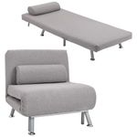 HOMCOM Linen Chair Bed, 3-in-1 Convertible Sleeper Chair with Adjustable Backrest, Pillow, for Living Room, Bedroom, Grey