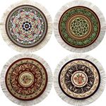 Rug Coasters, Set of 4 Turkish Carpet Style Table Drink mats, Absorbent Kitchen and Dining Accessories, Spill & drip Protection, Round