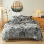 Besfunny Tie Dye Dark Gray Fluffy Comforter Cover Set,Ultra Soft Plush Duvet Cover Bedding Sets Queen 3 Pieces with Pillow Cases, Fluffy Bed Set Zipper Closure (Tie Dye Dark Gray, Queen) RZMP