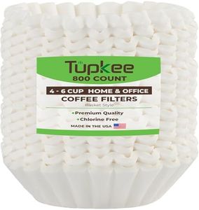 Tupkee Coffee Filters 4-6 Cups - 800 Count, Junior Basket Style, White Paper, Chlorine Free 5 Cup Coffee Filter, Made in the USA