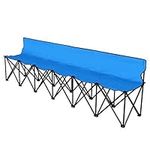 Flexzion Portable Folding Bench Seat, 6 Seater, Collapsible Soccer Bench, Portable Bench Seats for Bleachers, Camping, Sideline, with Back Rest and Carrying Bag, Blue