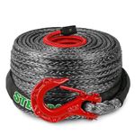 STEGODON 3/8" x 100ft Synthetic Winch Rope 23,809lbs Dyneema Winch Cable Line with Hook and Sleeve Protection Car Tow Recovery Cable for 4WD Off Road Vehicle Truck SUV Jeep(Black)