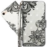 iPhone 5 Wallet Case, iPhone SE Premium PU Leather Case, COTDINFORCA 3D Creative Painted Effect Design Full-Body Protective Cover for Apple iPhone 5 5S SE - 4.0 inch. PU- Lace Flower