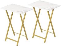 HOOBRO Folding TV Tray Tables, Set of 2 Side Table for Small Space, Portable Snack Tables for Eating at Couch, Stable Metal Frame Sofaside Table, Easy Assembly, Space Saving, Marble and Gold DM25BZ01