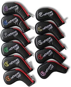 Craftsman Golf 11pcs /Set (4,5,6,7,8,9,A,S,P,L,X) Synthetic Leather Black with Red Edge Iron Head Cover Headcover Set for Titleist Callaway Ping with Zipper