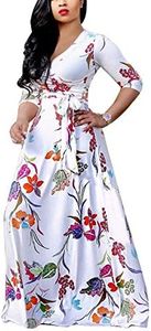 JTNFairy Womens Casual Floral Print Long Maxi Dress Plus Size Plain Party Outfits, White8660, Medium