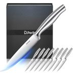 D.Perlla Steak Knive Set, Micro Serrated Steak Knife Set of 8, High Carbon Stainless Steel Steak Knives Never Need Sharpening, One Piece Design & Hollow Handle, Professional Cutlery Set (Stainless Steel)