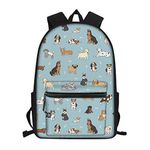 Showudesigns Cute Dog School Bag Pack for Girls Boys Puppy Doodles Print Kids Backpack with Water Bottle Holder Elementary Student Schoolbag Bookbags Blue