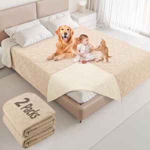 2 Packs Waterproof Dog Blankets Washable for Large Dog, Pet Couch Covers Protect Bed Sofa Furniture, Soft Reversible Dog Blankets Anti Scratches Dirty for Puppy Kids(Khaki+Beige,82'' x 102'')