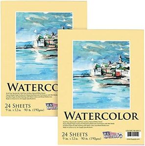 U.S. Art Supply 9" x 12" Premium Heavyweight Watercolor Painting Paper Pad, Pack of 2, 24 Sheets Each, 90 Pound (190gsm) - Cold Pressed, Acid-Free, Wet, Dry & Mixed Media - Artists, Students, Adults