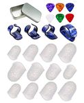 Non-square Thumb Finger Picks and Finger Fingertip Protectors,Fingertip Protection Covers Caps in 4 Size Suitable for Beginner to Playing Acoustic Guitar Ukulele Kalimba & Other String Instruments.