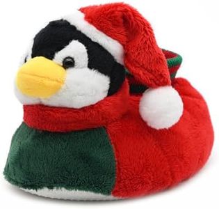Onmygogo Fuzzy Animal Slippers for Toddler and Little Kids Christmas Slippers for Boys Girls (Toddler Kid Size 8-10, penguin)
