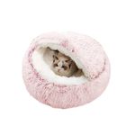 Cat Calming Bed Small Dog Bed,2 in 1 Plush Donut Cuddler Nest Warm Soft Plush Dog Cat Cushion with Cozy Sponge Non-Slip Bottom for Small Medium Pets Under 7kg Snooze Sleeping Indoor (Pink)