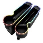 7 Color Led Car Seat Gap Storage Box Seat Gap Filler Organizer with USB+ Type C Fast Charger 2 Pack Car Front Seat Gap Organizer fit for iPhone Android(Black)