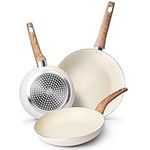 nuovva Induction Hob Pan Set – 3pcs Non Stick Chefs Pans – Kitchen Cream Granite Frying Pan Set – Kitchen Cookware 20cm, 24cm and 28cm