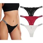 Levao Thongs for Women Sexy Panties Letter Rhinestones Knickers Stretch Underwear 3 Pack (Multicolor-C, Medium)