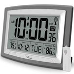 WallarGe Atomic Clock with Outdoor and Indoor Temperature - Self-Setting Alarm Day Digital Clock Large Dispaly,10" Battery Operated Wall Clocks or Desk Clocks for Bedroom,Livingroom,Office,