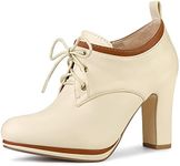 Allegra K Women's Platform Lace Up Chunky Heels Ankle Boots Beige Ankle Boots 10 M US